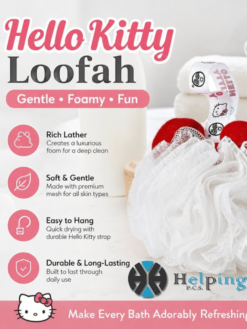 Hello Kitty Exfoliating Body Sponge Loofah 5 1/2 in White Earth Therapeutics